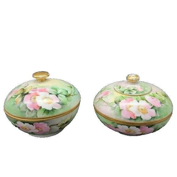 Antique Limoges La Seynie France Hand Painted Porcelain Dresser Set Gold Gil