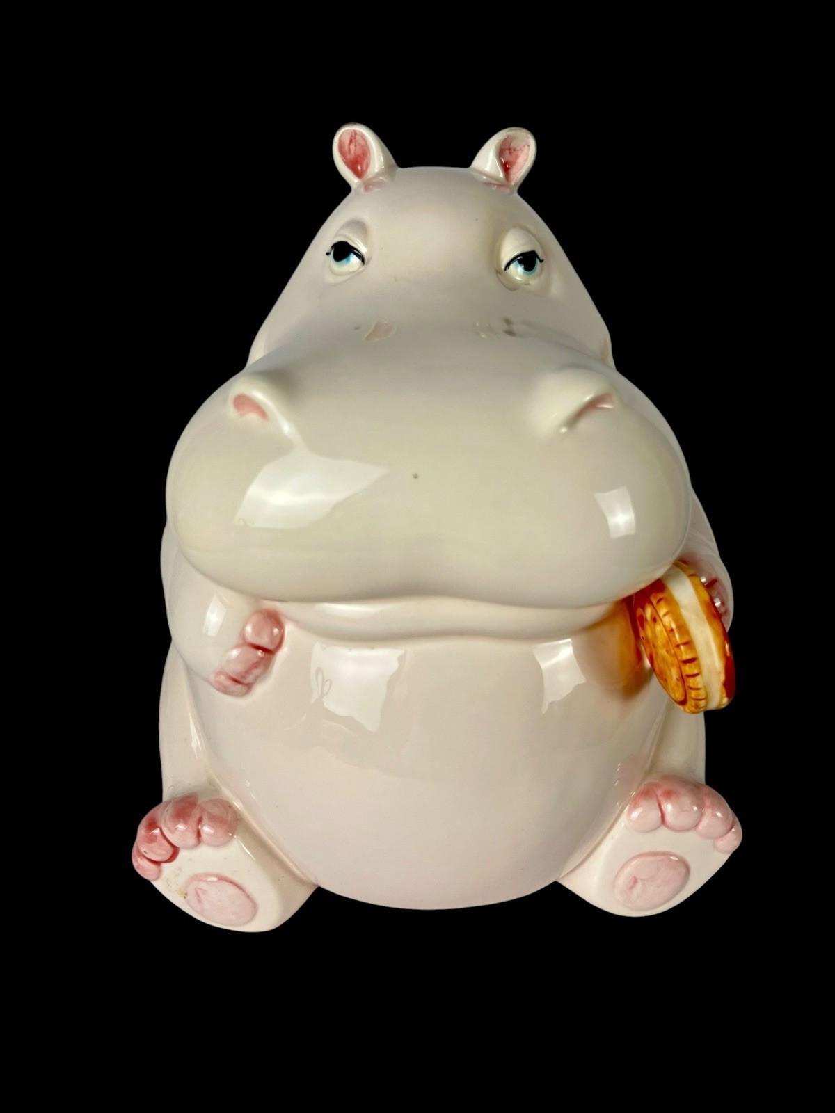 Vintage 1980 Fitz & Floyd Pink Hippo Cookie Jar Hippopotamus Ceramic Taiwan 9”