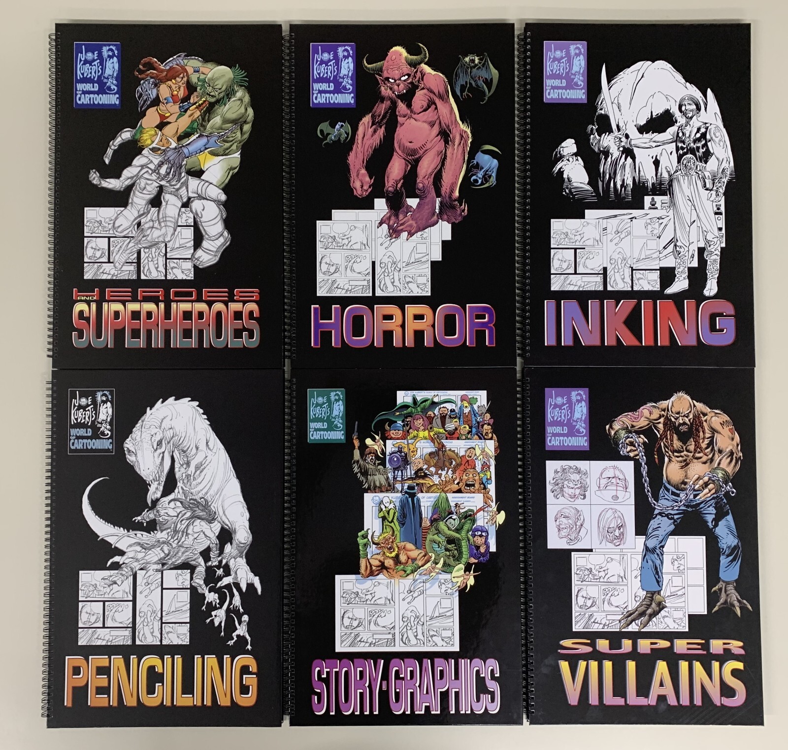 Joe Kubert's World Of Cartooning 6 HC SET - Heroes Villains Penciling Inking + 2