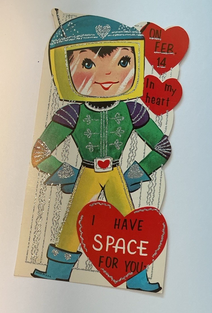 Vintage Unused School 1950s Valentine Astronaut Suit Glitter Large 7.25” Vintage Unused School 1950s Valentine Astronaut Suit Glitter Large 7.25”
