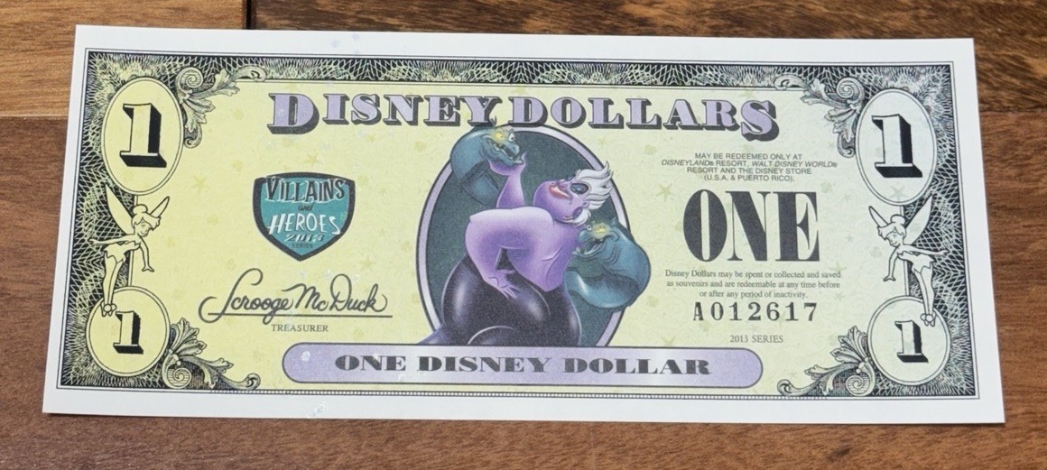 2013 A $1 Ursula & Ariel Little Mermaid Disney Dollar Crisp Unc Disneyland 2013 A $1 Ursula & Ariel Little Mermaid Disney Dollar Crisp Unc Disneyland
