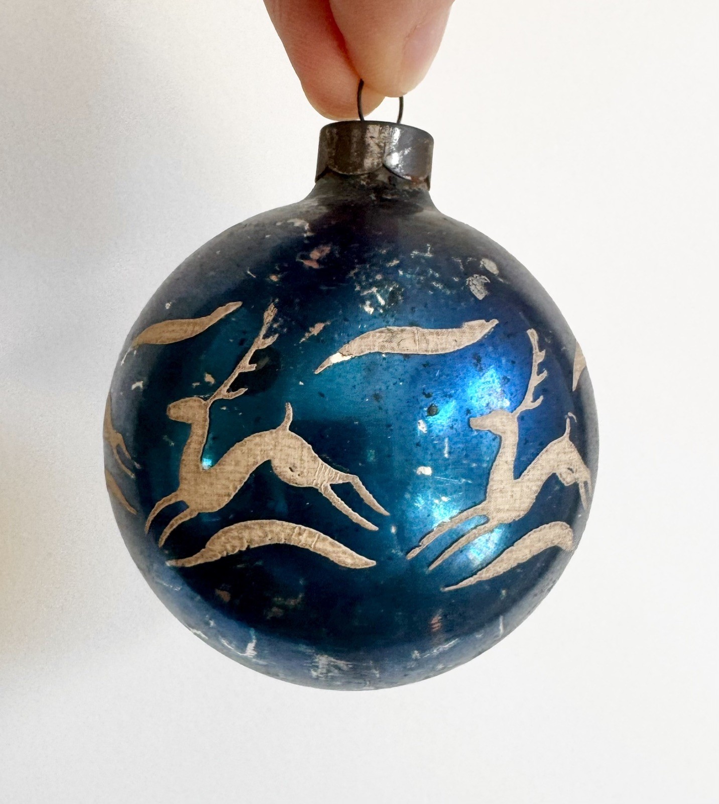 Corning Mark Bros Leaping Deer Stencil Green Glass Christmas Ornament V.Rare ww2 Corning Mark Bros Leaping Deer Stencil Green Glass Christmas Ornament V.Rare ww2