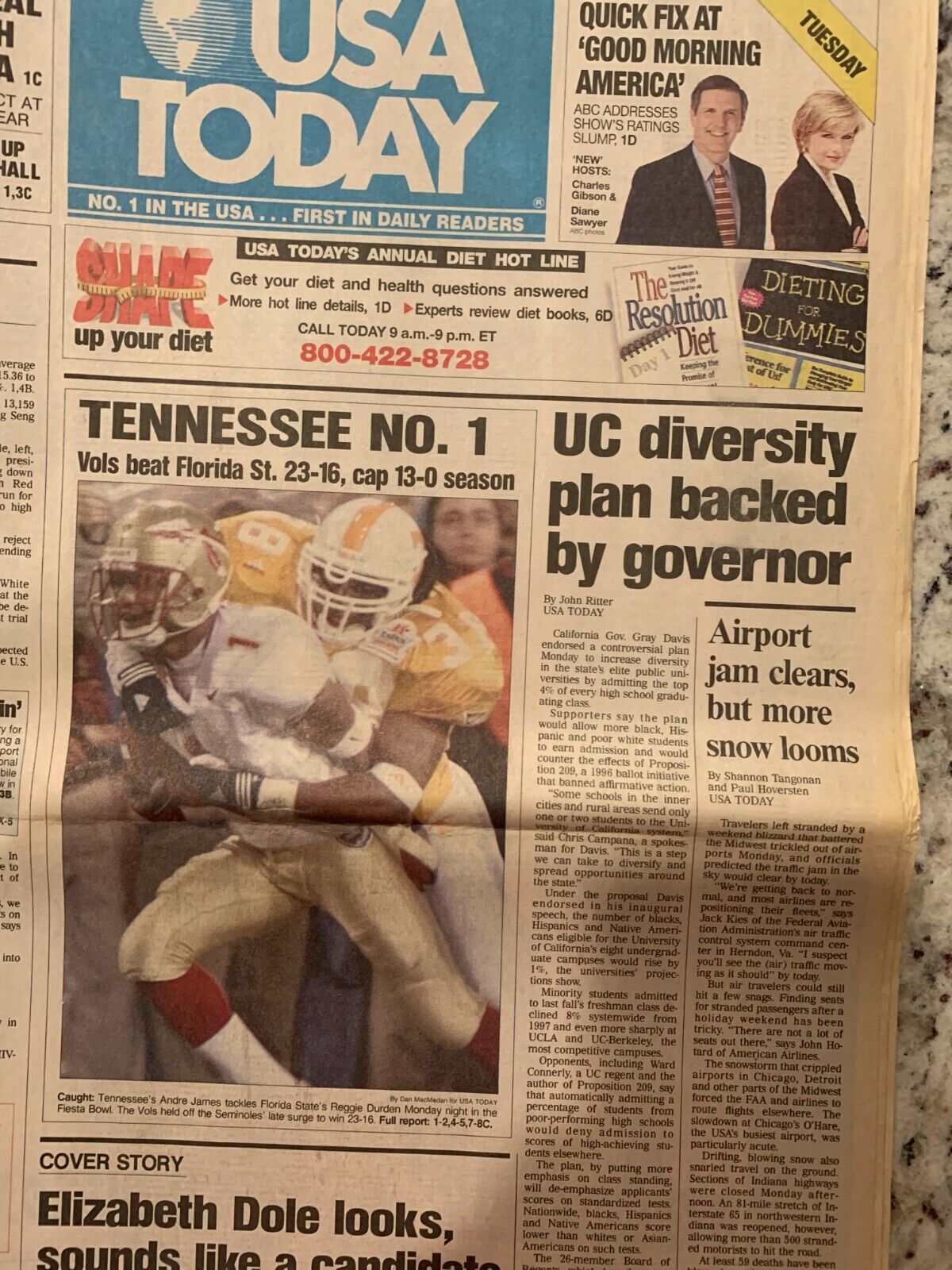 1998 Tennessee Volunteers National Football Champions - USA Today