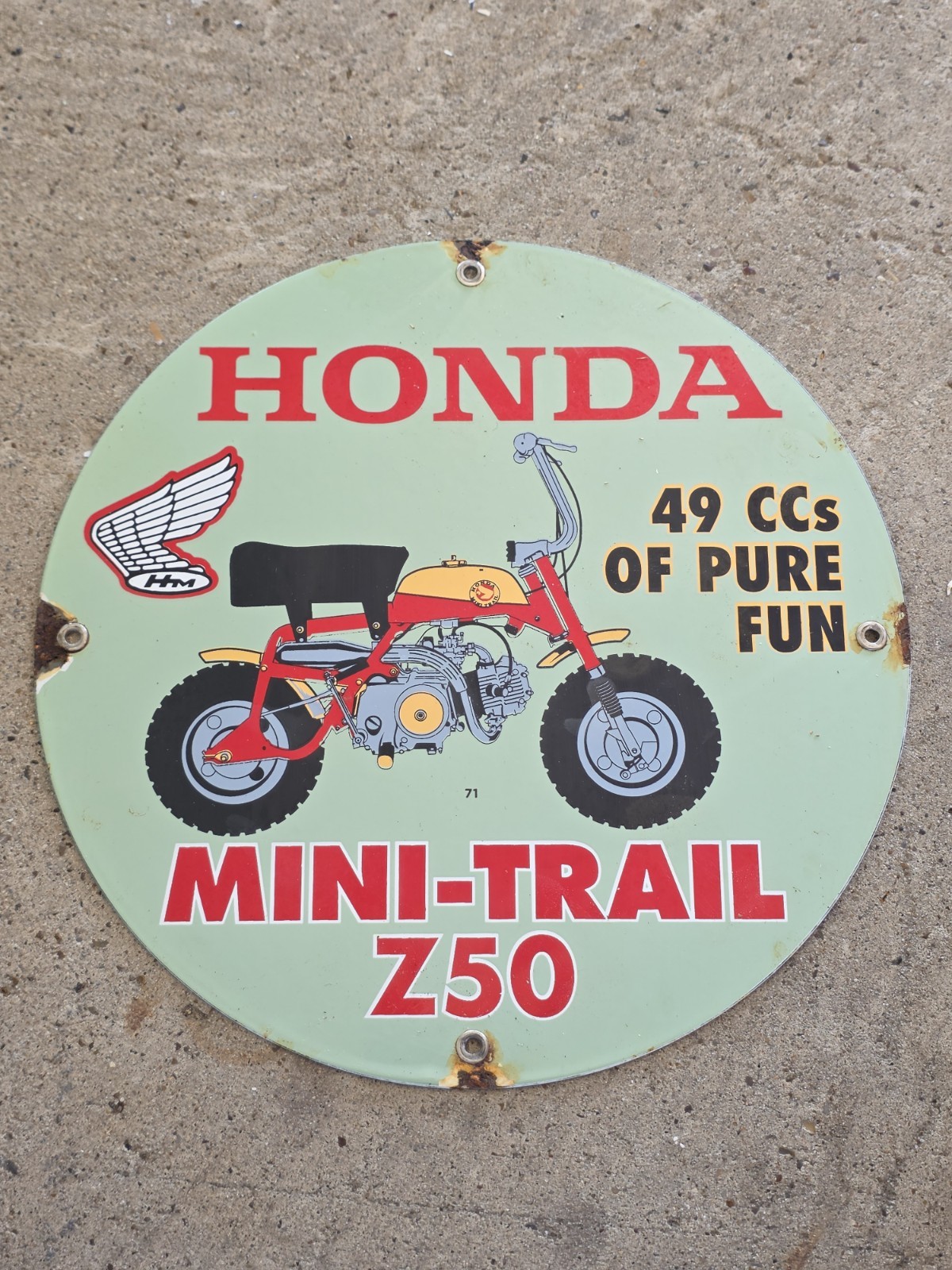 VINTAGE ORIGINAL HONDA MINI TRAIL Z50 PORCELAIN SIGN 12 VINTAGE ORIGINAL HONDA MINI TRAIL Z50 PORCELAIN SIGN 12