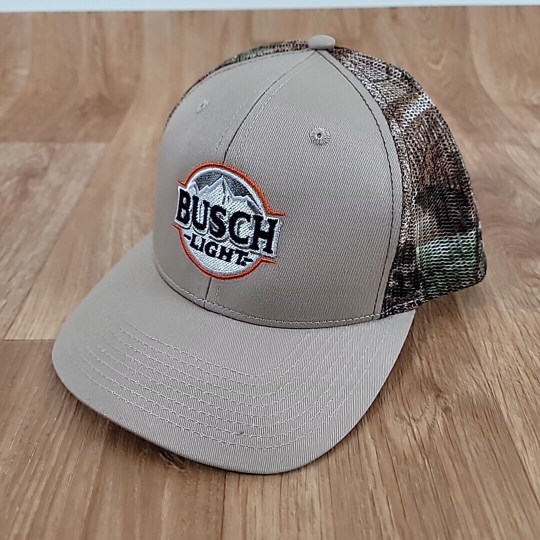 New Busch Light Beer Camouflage Trucker Snap Back Hat Cap Camo Hunting Mossy Oak