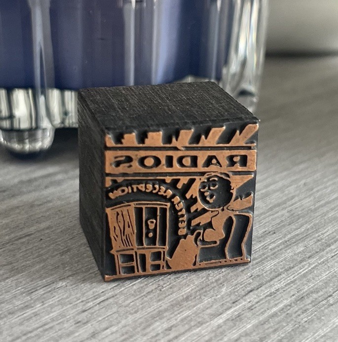 Vintage Radios Better Reception Copper Letterpress Printing Block Wood Printer
