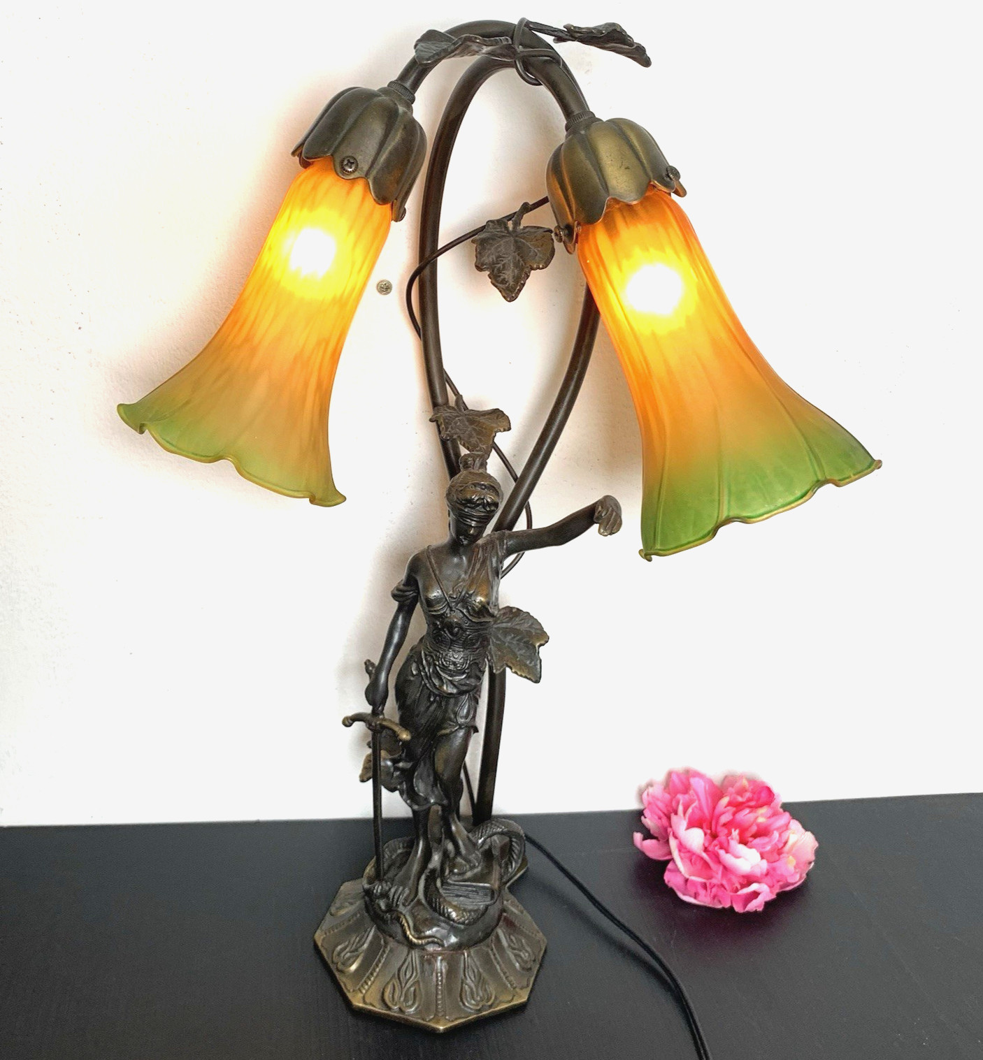 Art Nouveau - Lily Bronze Blind Lady of Justice Figural Table Lamp Art Nouveau - Lily Bronze Blind Lady of Justice Figural Table Lamp