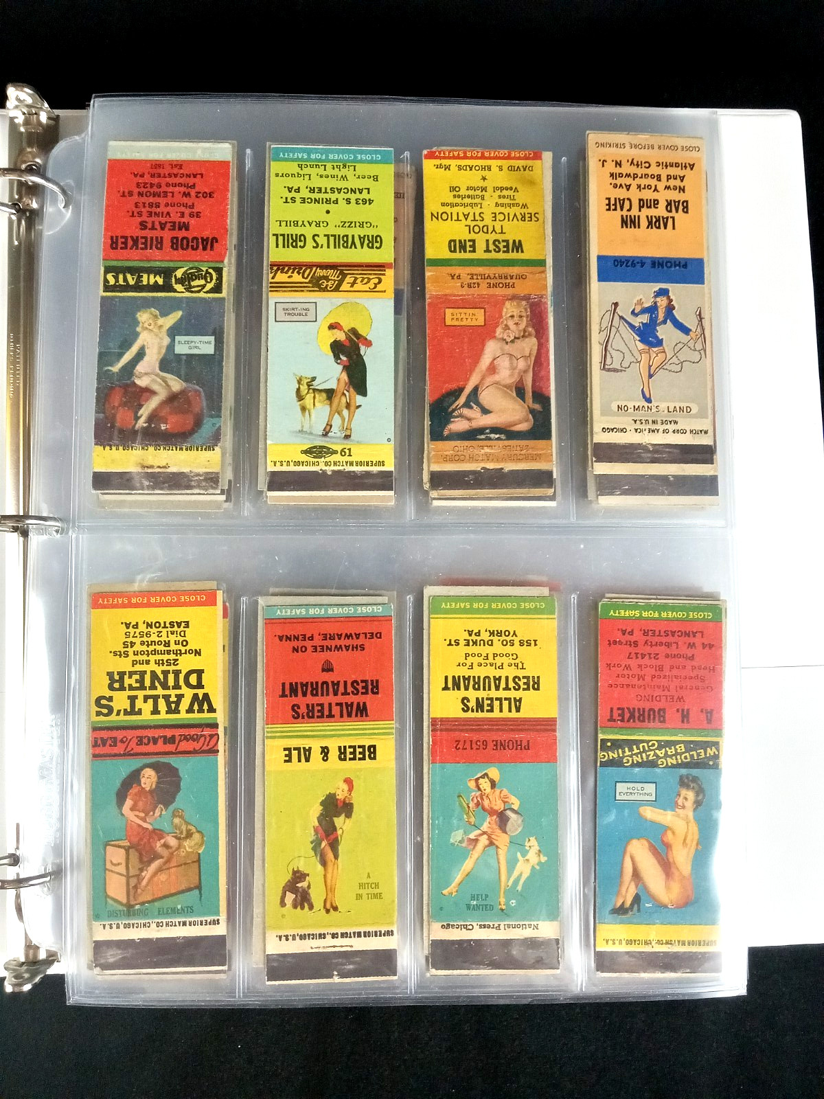 LOT OF 195 VTG GIRLY MATCHBOOK COVERS COLLECTION VERY NICE CONDITION IN BINDER LOT OF 195 VTG GIRLY MATCHBOOK COVERS COLLECTION VERY NICE CONDITION IN BINDER