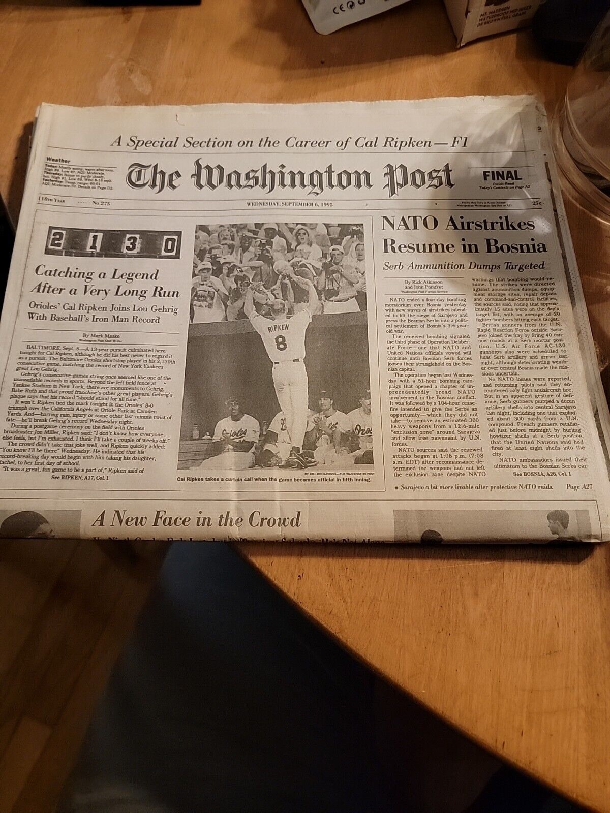 The Washington Post Wednesday sept  6, 1995 “cal ripken iron man record” 