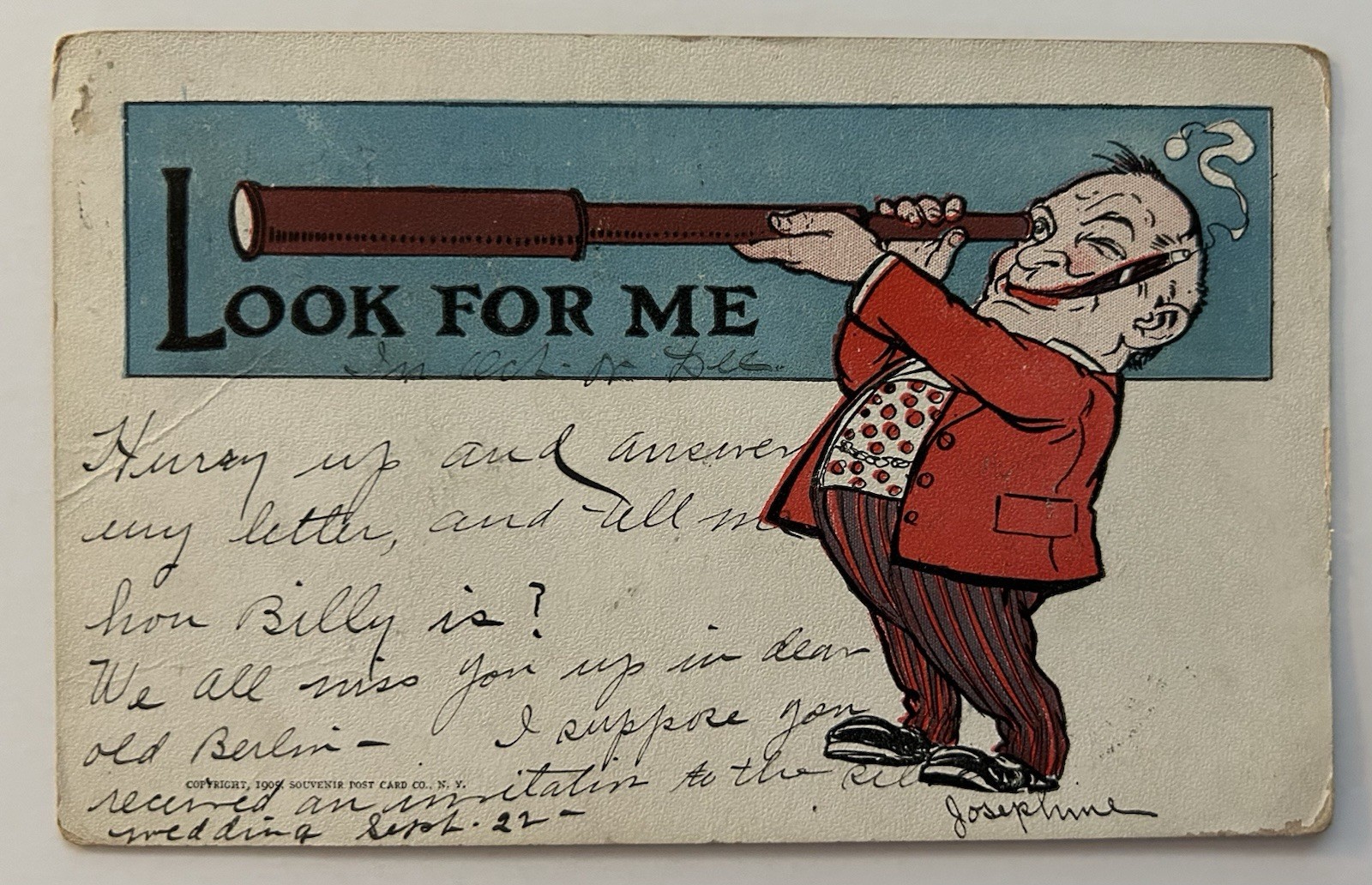 1905 Look For Me Comic Postcard Man With Spyglass Berlin NH Souvenir Humor 1905 Look For Me Comic Postcard Man With Spyglass Berlin NH Souvenir Humor