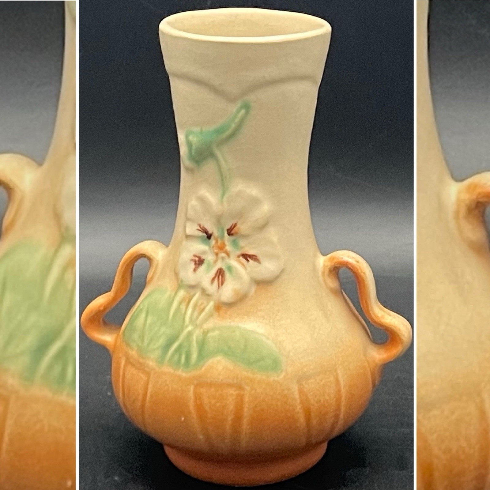 Weller Art Pottery Panella Cream Orange Ombre Amphora Vase c1930s USA 6.5 Weller Art Pottery Panella Cream Orange Ombre Amphora Vase c1930s USA 6.5