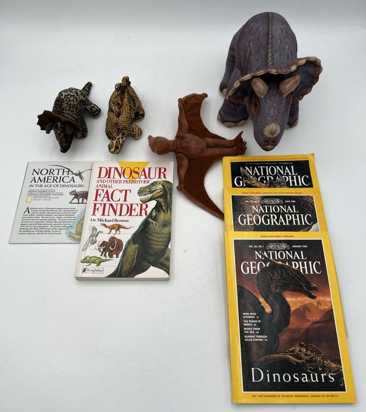 TRICERATOPS PTERANODON STEGOSAURUS PLUSH & DINOSAUR FACTS NATIONAL GEOGRAPHIC XO TRICERATOPS PTERANODON STEGOSAURUS PLUSH & DINOSAUR FACTS NATIONAL GEOGRAPHIC XO