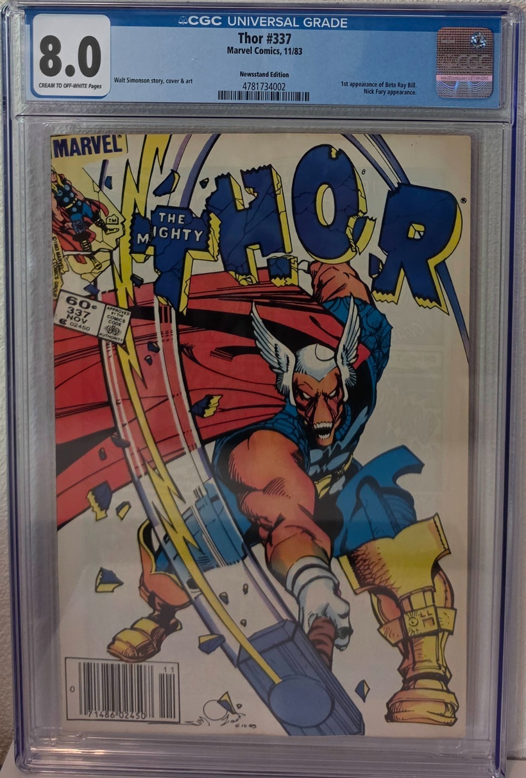 THOR #337 NEWSSTAND EDITION FIRST BETA RAY BILL CGC 8.0 cream to Off-white pgs THOR #337 NEWSSTAND EDITION FIRST BETA RAY BILL CGC 8.0 cream to Off-white pgs