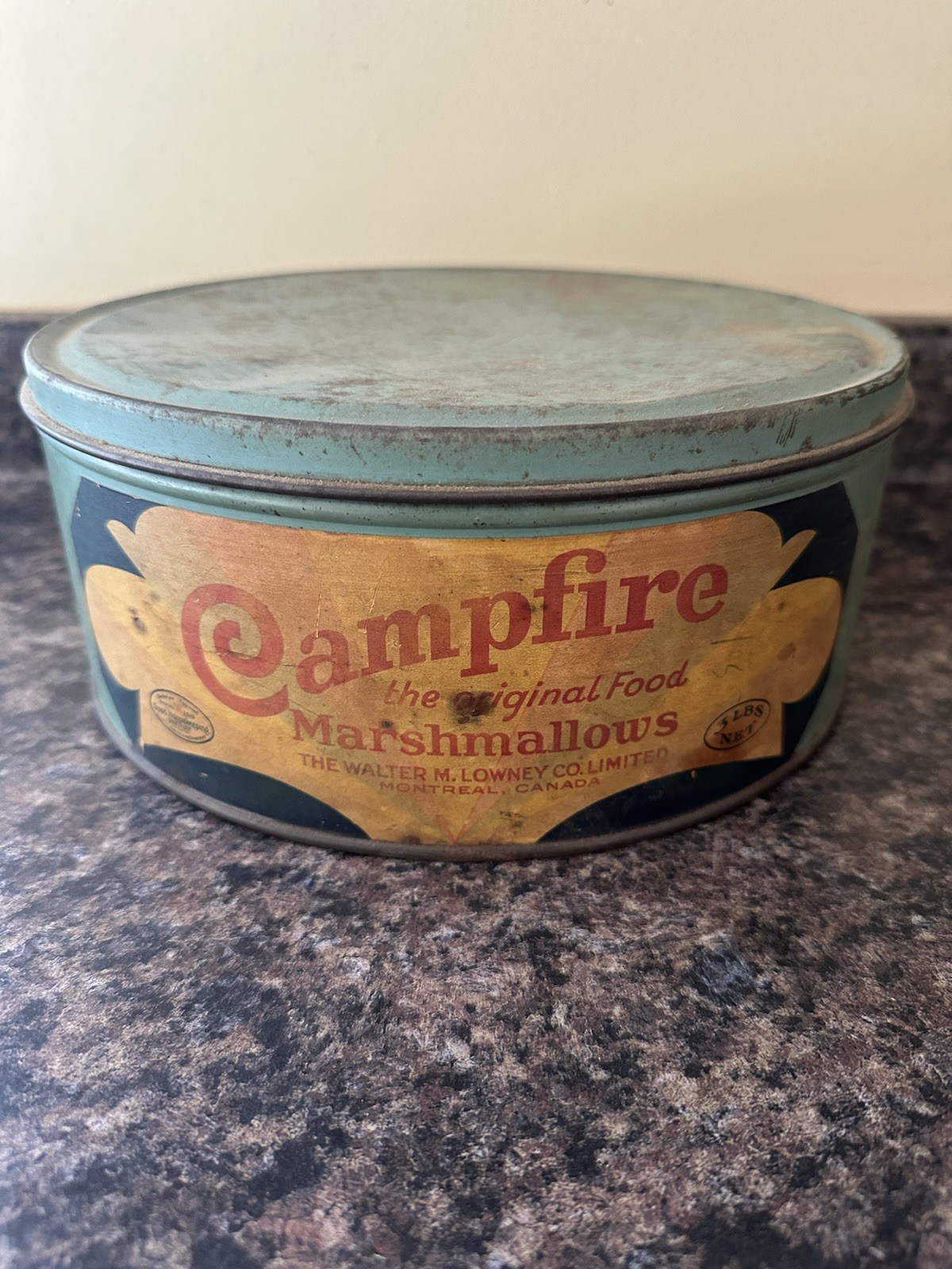 Rare Vintage 1920s Blue Campfire Marshmallows Tin Paper Label 3 Lbs Size Rare Vintage 1920s Blue Campfire Marshmallows Tin Paper Label 3 Lbs Size