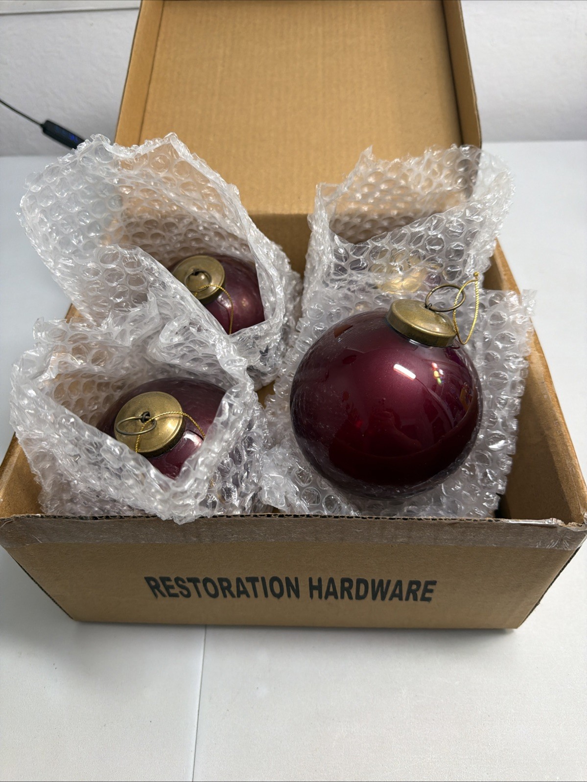 x4 Vintage RH Restoration Hardware 4” Pearl Red Glass Ball Christmas Ornaments