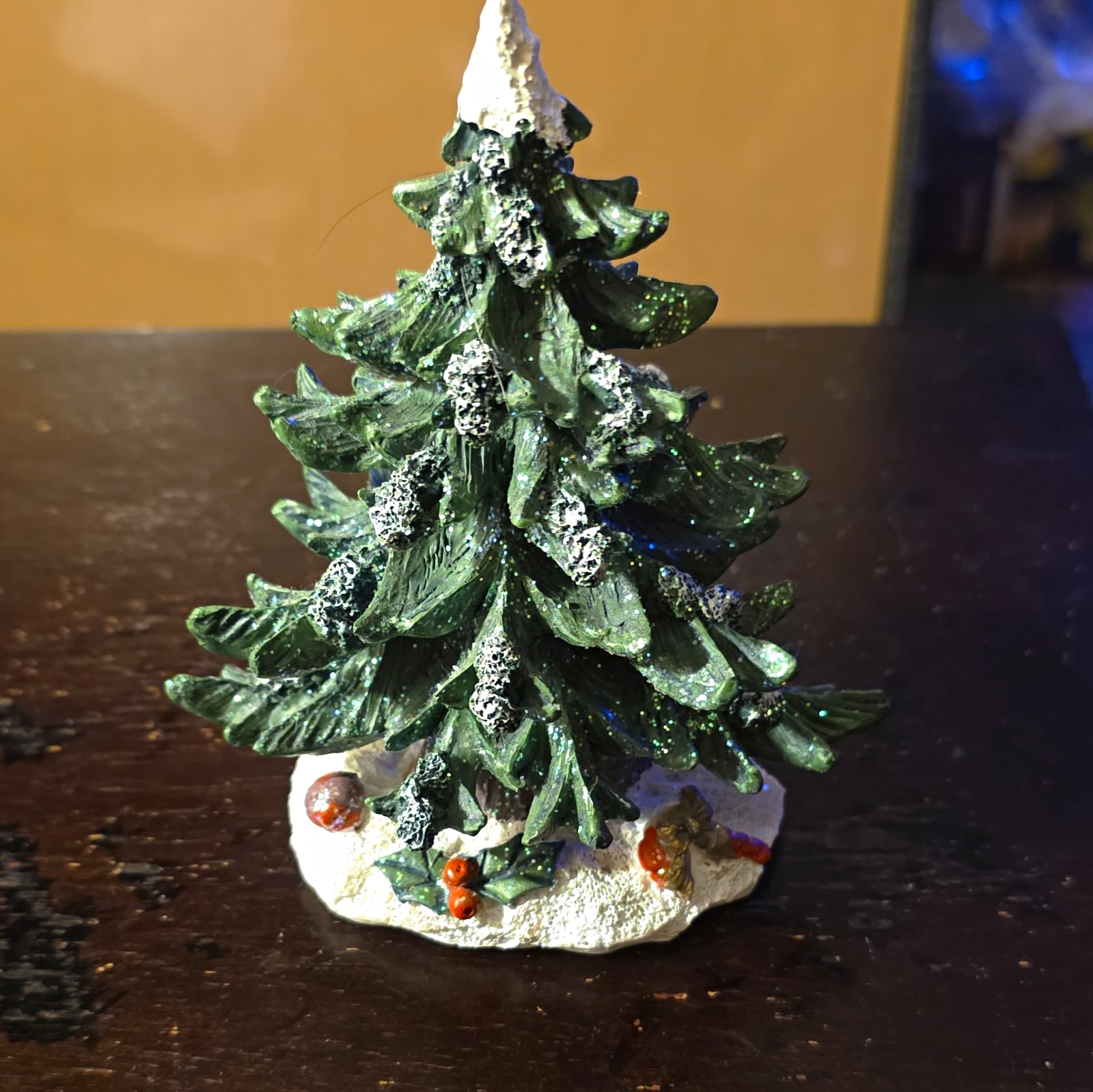 Miniature Snow-Flocked Pine Christmas Tree Figurine, Green/White Resin, 5 in Miniature Snow-Flocked Pine Christmas Tree Figurine, Green/White Resin, 5 in