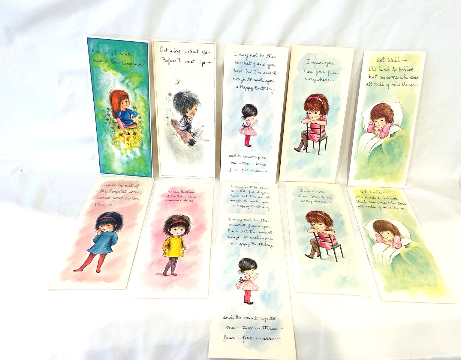 Incredible Vintage 70s Fran Mar Moppets Get Well & Misc Greeting Cards Lot Of 11