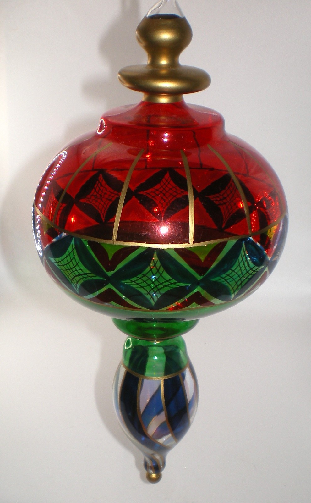 Vintage Venetian Hand Blown & Hand Painted Finial Glass Christmas Ornament 9\ Vintage Venetian Hand Blown & Hand Painted Finial Glass Christmas Ornament 9\
