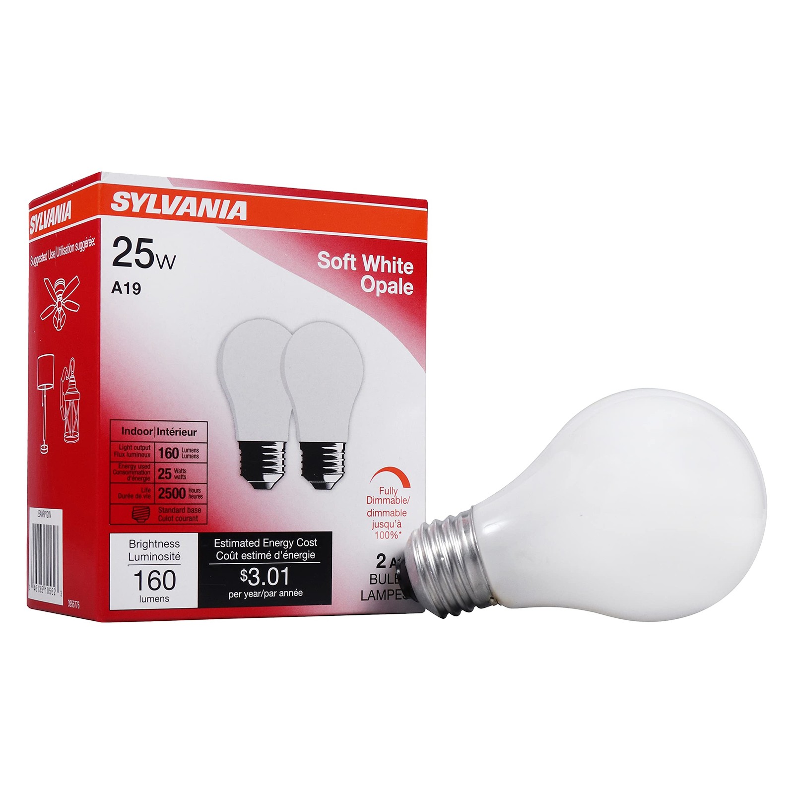 Sylvania Incandescent Light Bulb, 25W 2 Count (Pack of 1), Soft White Finish Sylvania Incandescent Light Bulb, 25W 2 Count (Pack of 1), Soft White Finish