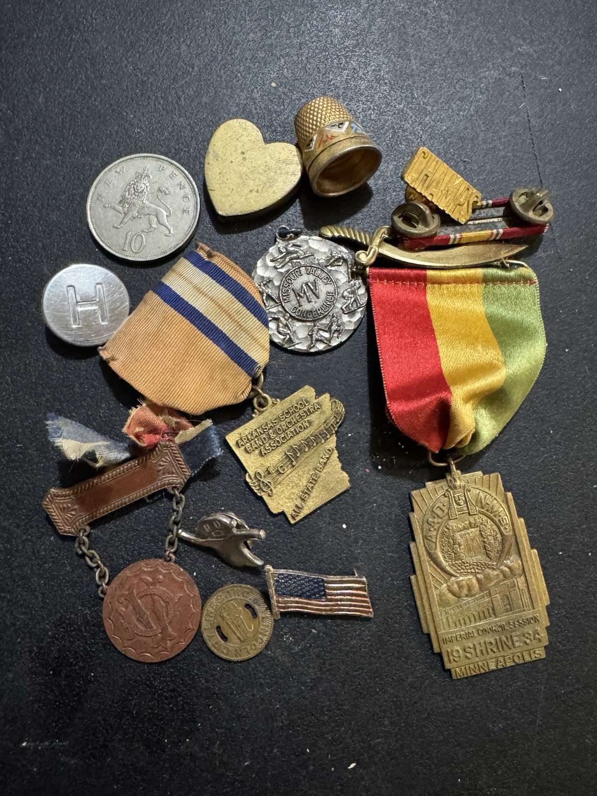 lot of vintage 60s 70s brass medals pins