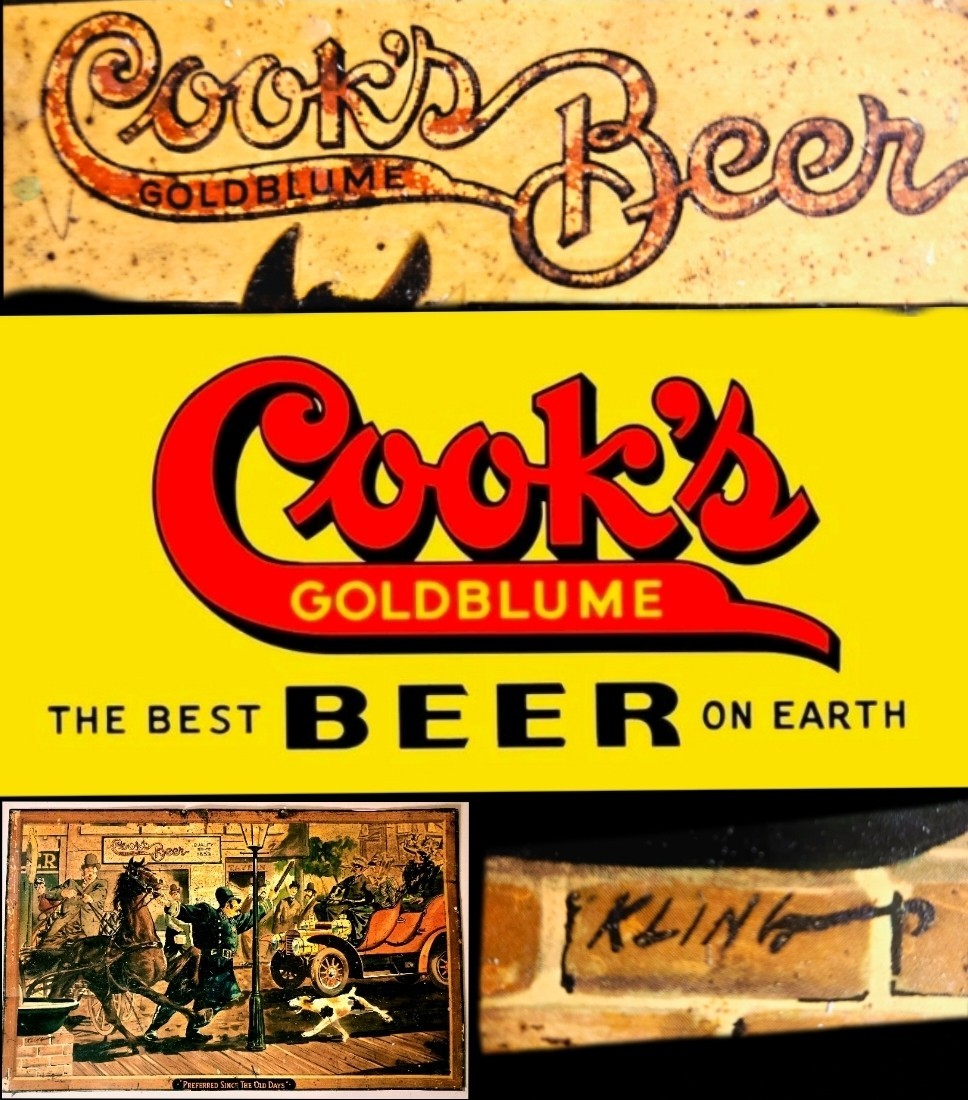 Cook's Beer Goldblume 1920's Illustrated Metal Sign 24 Cook's Beer Goldblume 1920's Illustrated Metal Sign 24