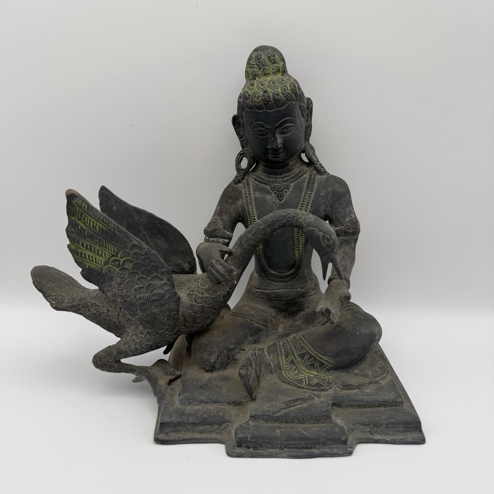 Vintage Solid Brass Prince Siddhartha Wounded Swan Statue -Heavy 6.5lbs, 8” Tall