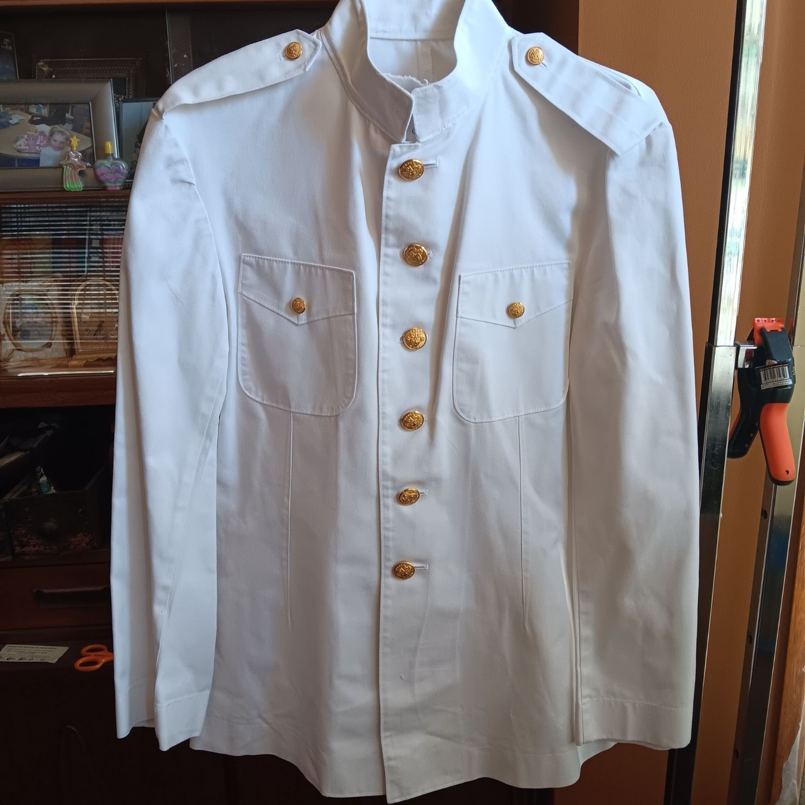 USMC White Dress Uniform Jacket Pants Set Brass Buttons West Point 42L 31x31 USMC White Dress Uniform Jacket Pants Set Brass Buttons West Point 42L 31x31
