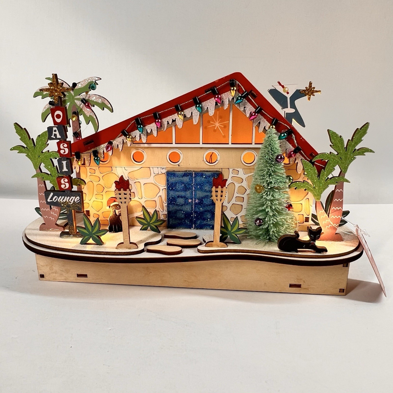 World Market 2022 Lighted MCM Oasis Lounge Wood Cut Christmas Mid Century Modern