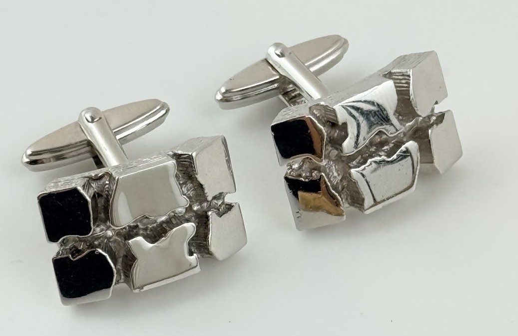 Vintage 835 Silver Modernist Brutalist Cufflinks Men's Mid Century Abstract 20g Vintage 835 Silver Modernist Brutalist Cufflinks Men's Mid Century Abstract 20g