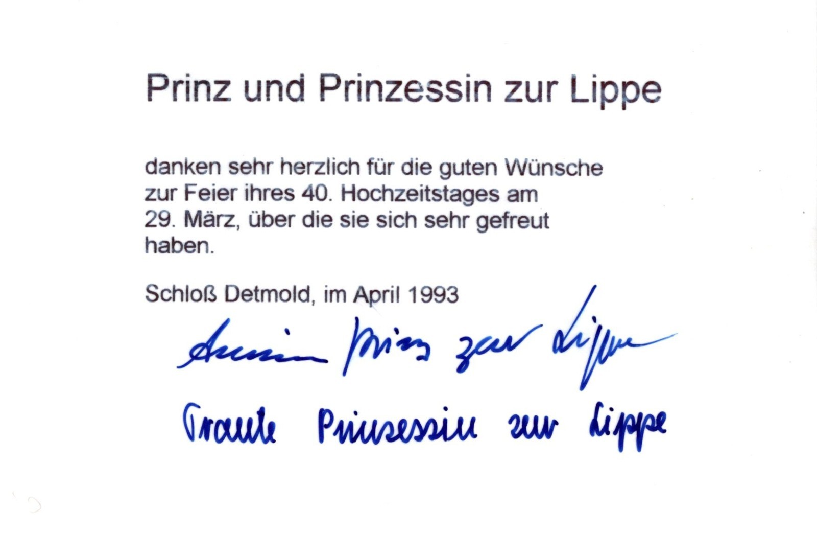 PRINCE & PRINCESS OF LIPPE HANDWRITTEN SIGNED-Original ROYALTY CANDID PHOTO