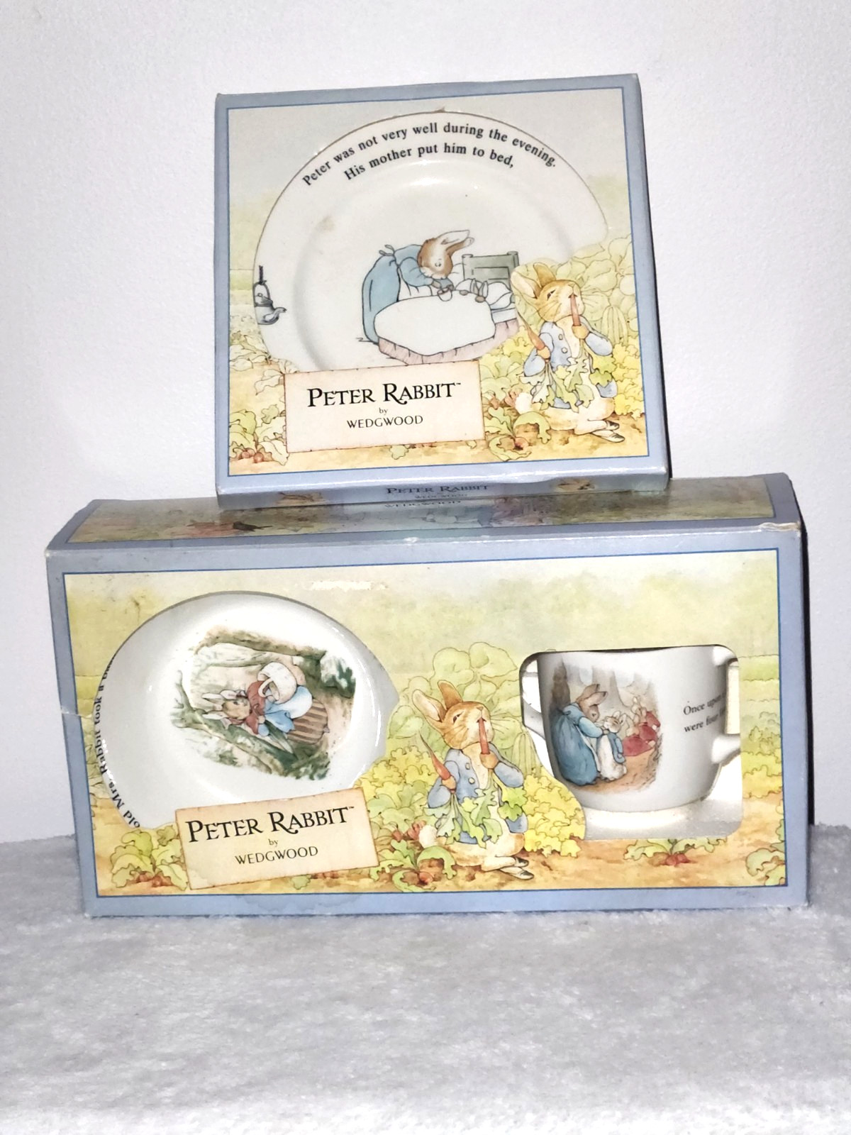 Vintage  Beatrice Potter Peter Rabbit Wedgwood 3 Piece Nursery Set NEW Boxed