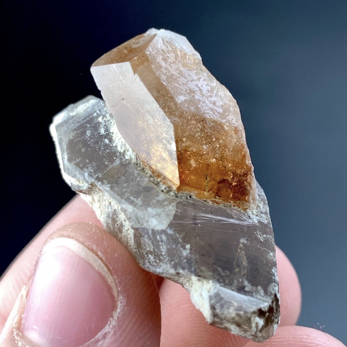 Topaz on Smoky Quartz Crystal Point Matrix Mineral Specimen Display Piece