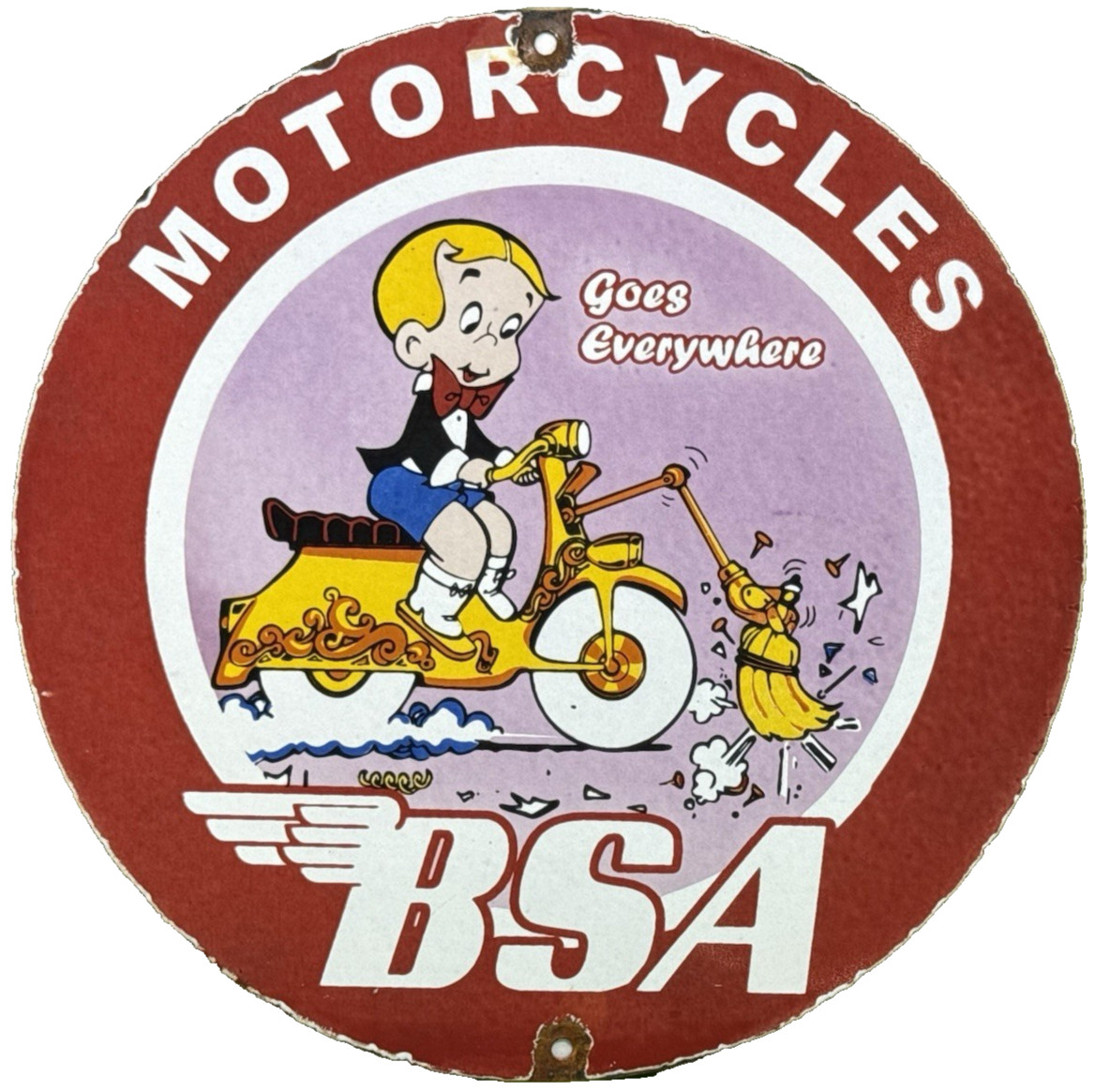 VINTAGE BSA MOTORCYCLES PORCELAIN SIGN MOTORCYCLE BIRMINGHAM SMALL ARMS HARLEY