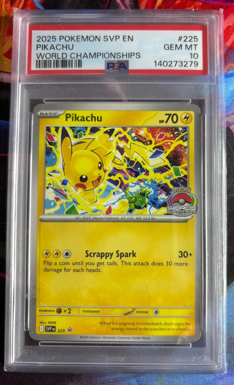 2025 Pokemon Pikachu 2025 World Championship Stamped Promo PSA 10 #225 EN