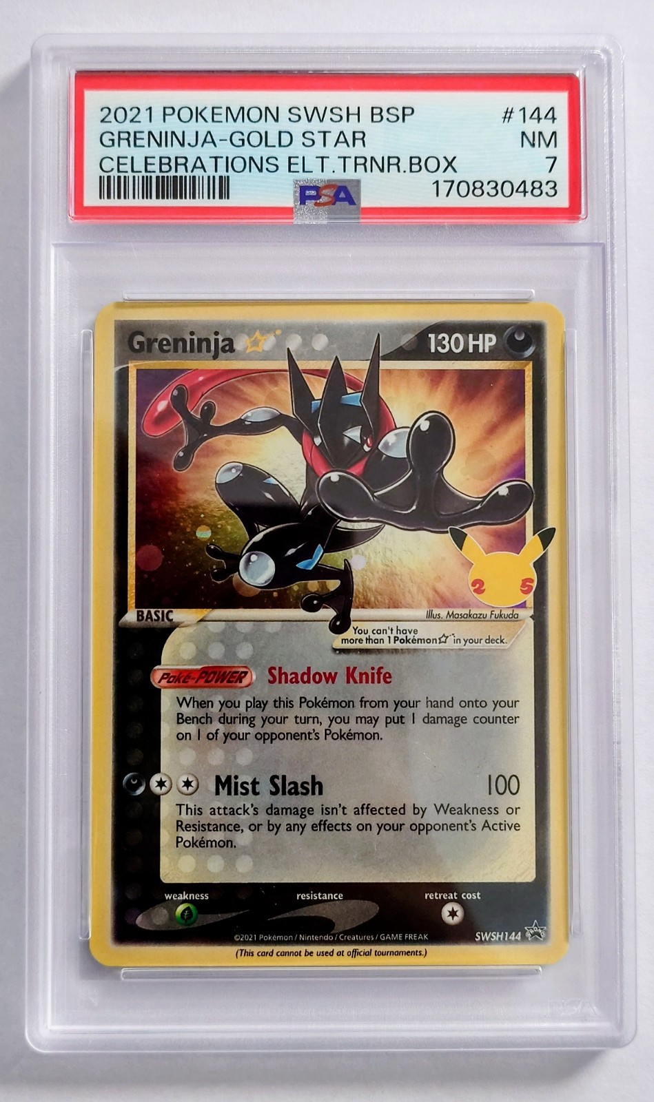 Pokemon TCG Gold Star Greninja SWSH144 25th Celebration Promo - PSA 7