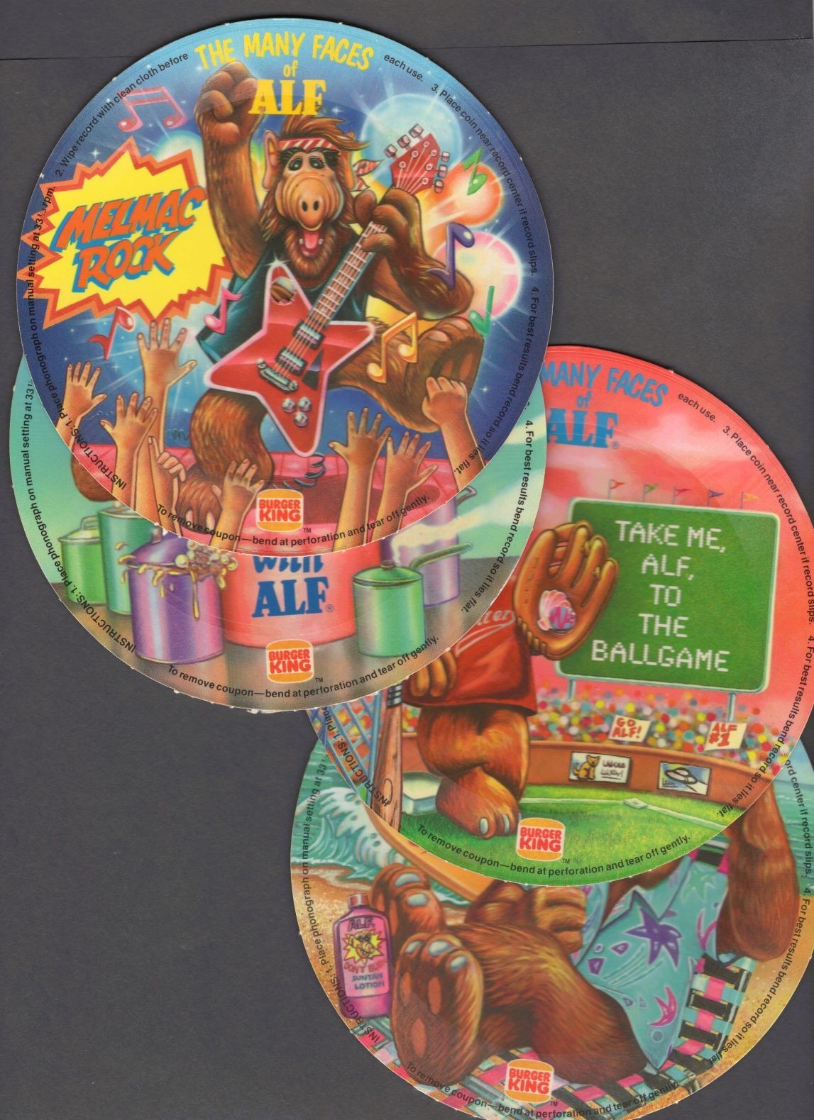 1988 Burger King The Many Faces of ALF Flexi Disc Record COMPLETE SET of 4 RARE