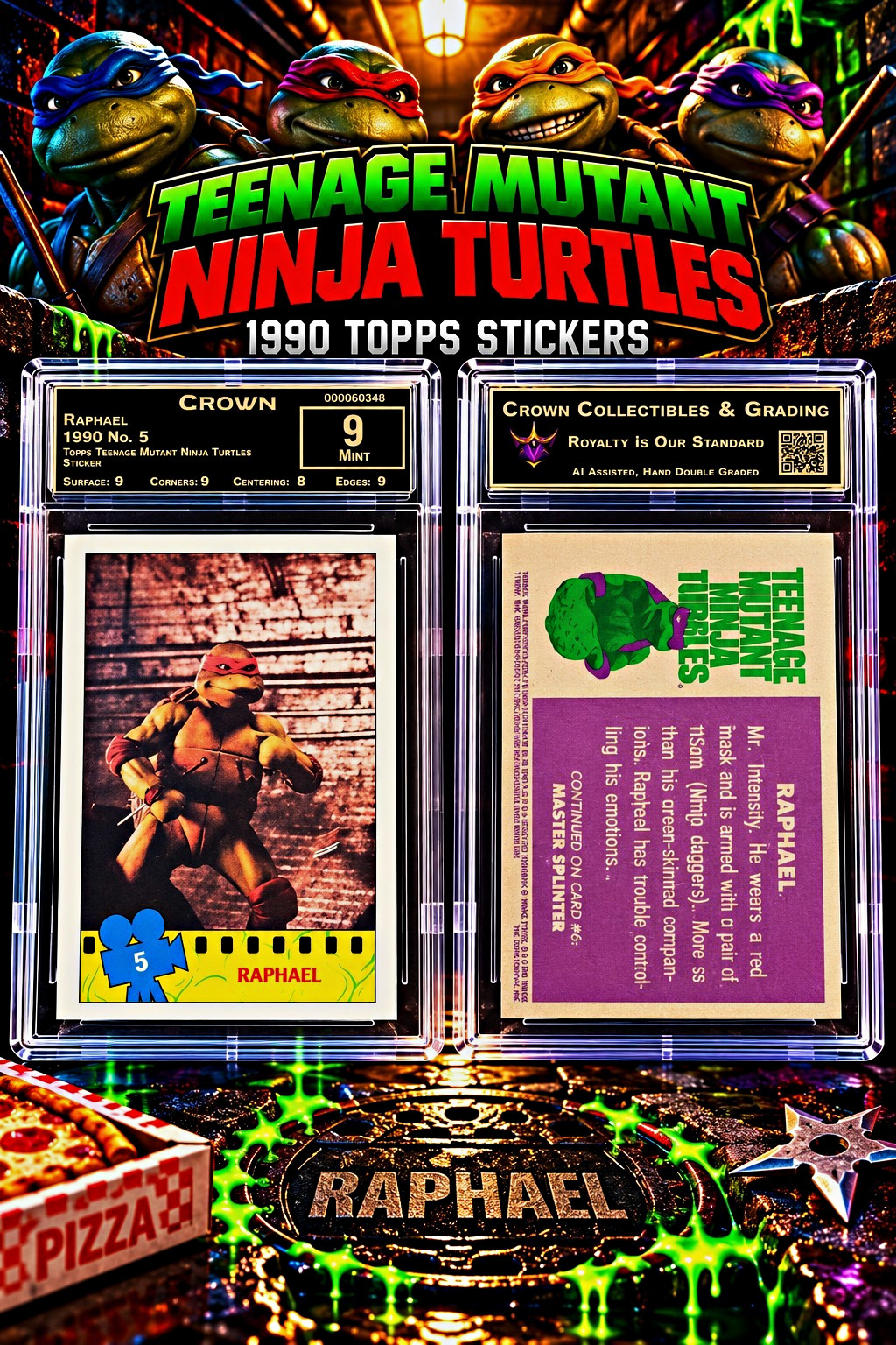 Topps 1990 Teenage Mutant Ninja Turtles Stickers #5 Raphael Sticker Card Graded Topps 1990 Teenage Mutant Ninja Turtles Stickers #5 Raphael Sticker Card Graded
