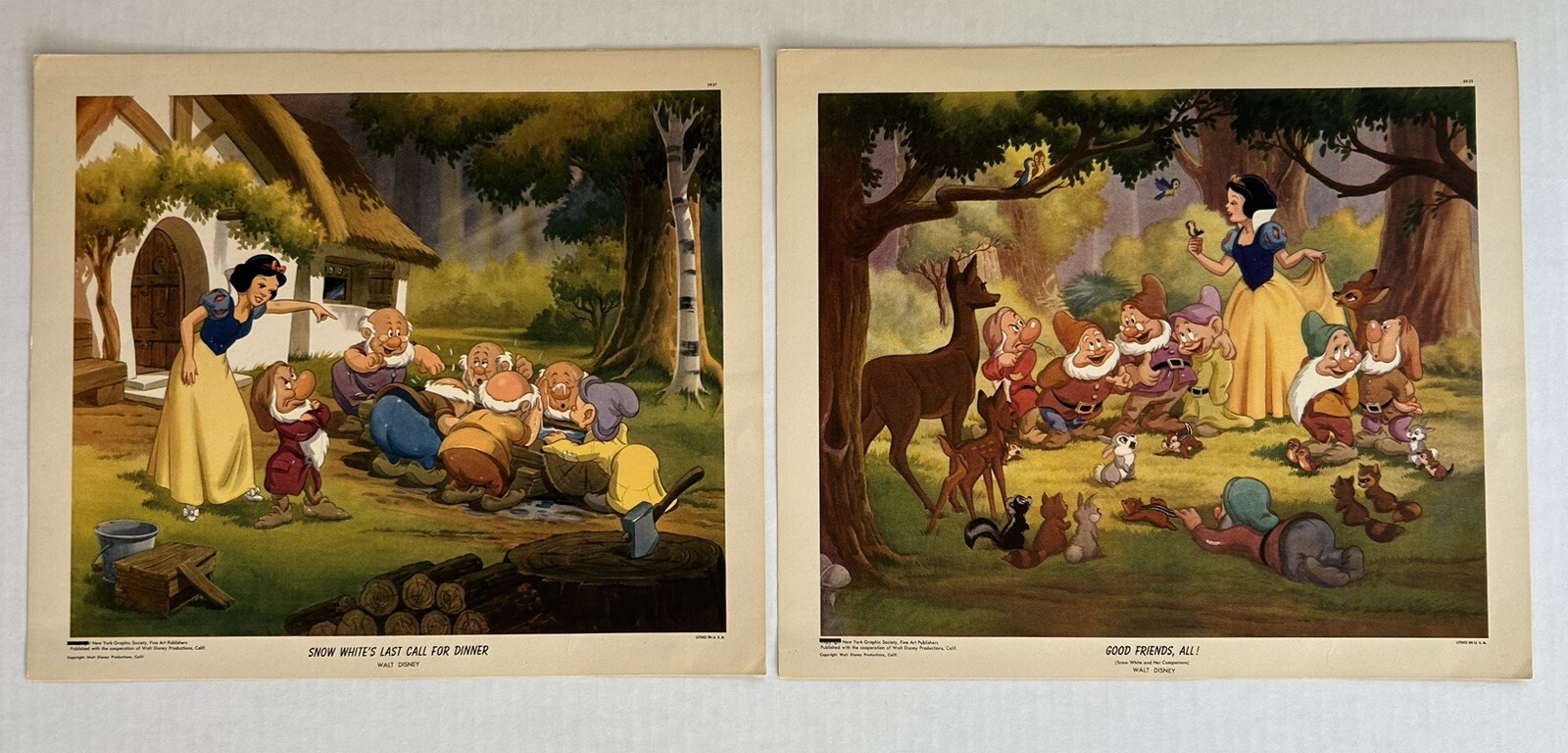 Disney Snow White Vintage Lithograph Prints Set Of 2 1940’s 10”x12” Disney Snow White Vintage Lithograph Prints Set Of 2 1940’s 10”x12”