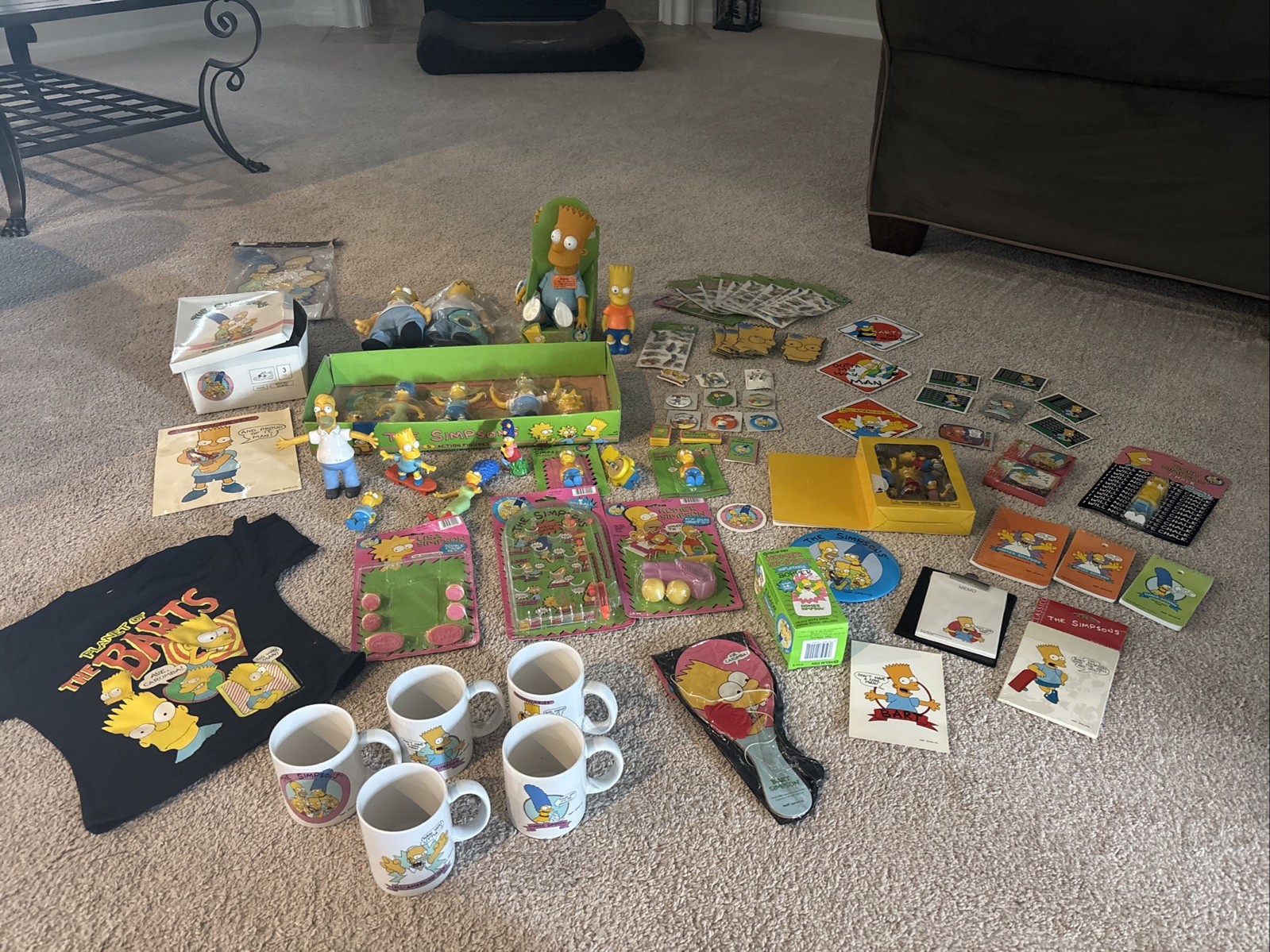 VINTAGE 90s THE SIMPSONS TOY LOT - T SHIRT + MUGS + FIGURES + CARDS + MORE