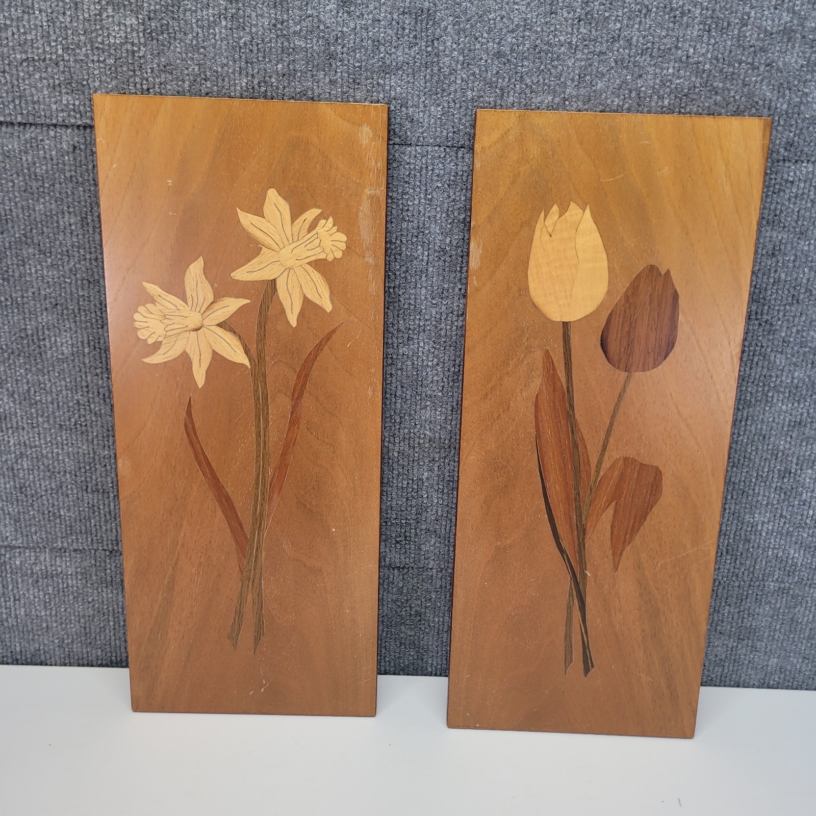 Vintage MCM Heiko Signed Marquetry Inlaid Wood Wall Art Floral Set Vintage MCM Heiko Signed Marquetry Inlaid Wood Wall Art Floral Set