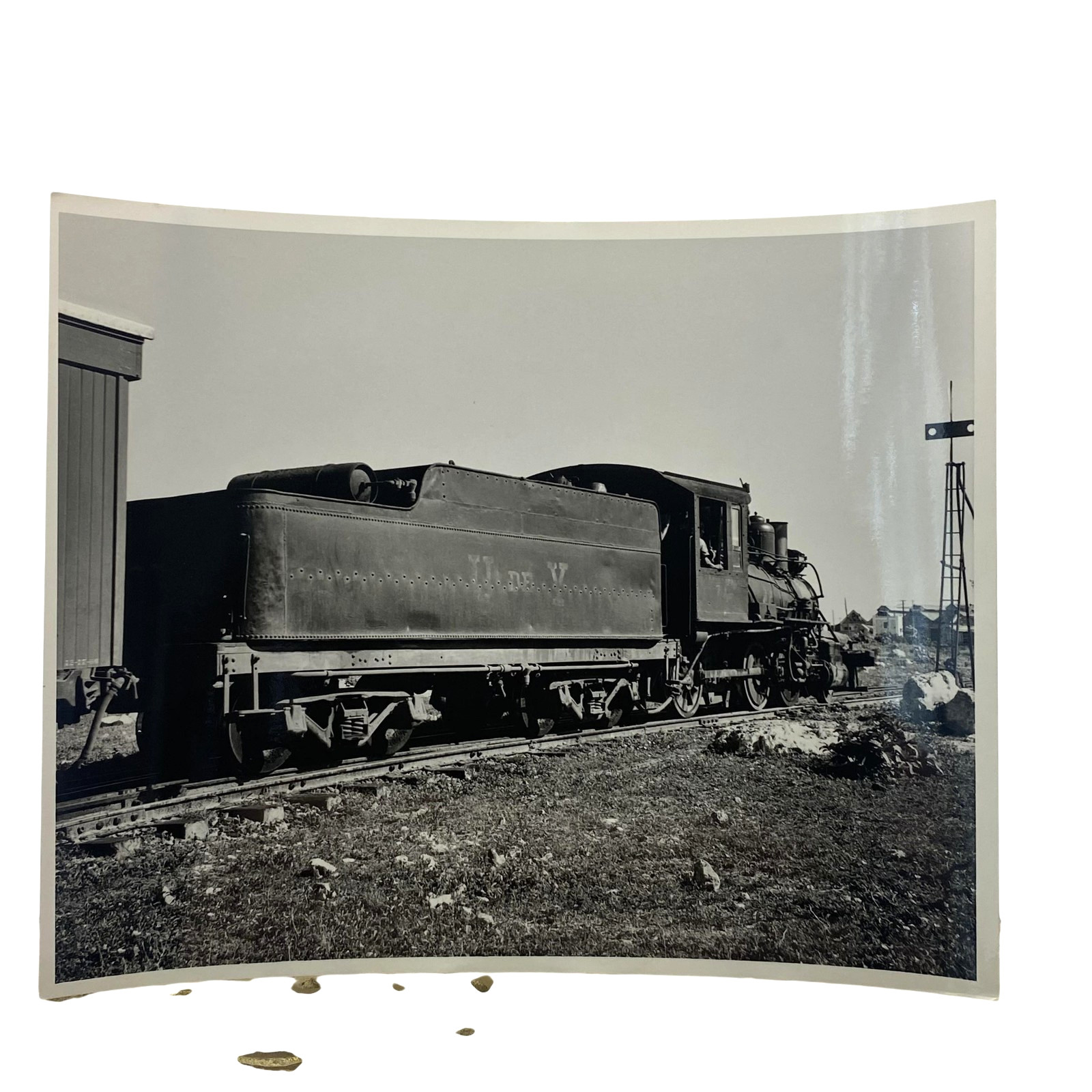 Vintage Steam Locomotive Tender Curved Track Photo 4x5 B&W Gelatin Orig