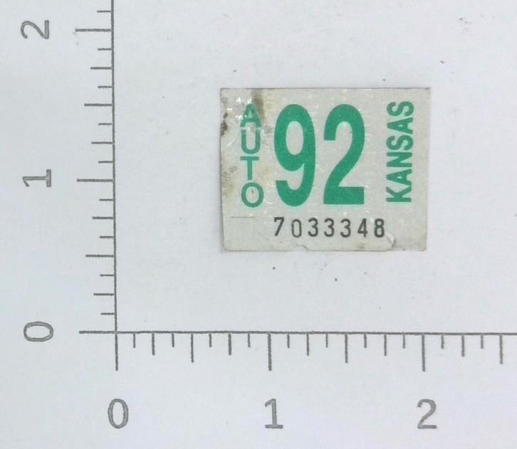 1992 Kansas Auto Vehicle Registration License Plate Vintage Decal Sticker