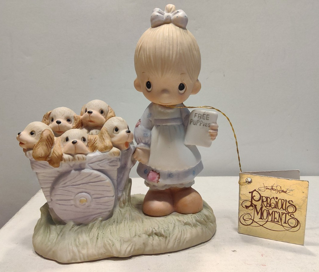 1977 Precious Moments God Loveth A Cheerful Giver - Free Puppies 1977 Precious Moments God Loveth A Cheerful Giver - Free Puppies