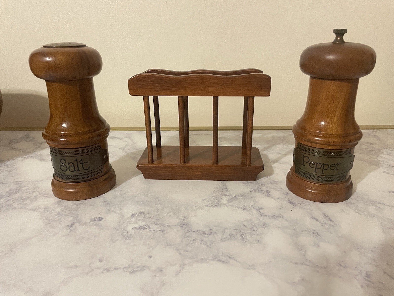 Vintage 1970’s Wooden Salt Shaker Pepper Mill & Napkin Holder Set, 3 Piece, MCM Vintage 1970’s Wooden Salt Shaker Pepper Mill & Napkin Holder Set, 3 Piece, MCM