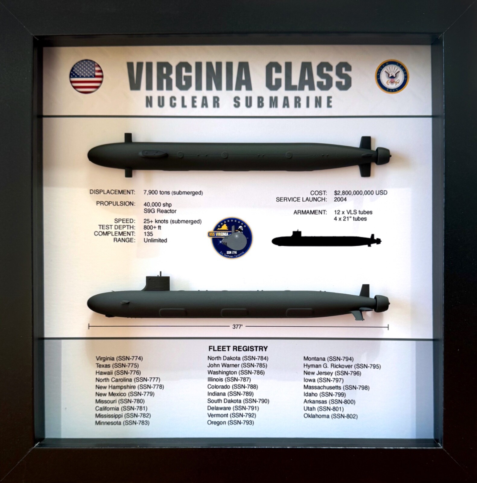 Virginia Class Submarine Shadow Display Box, SSN-774, 9\