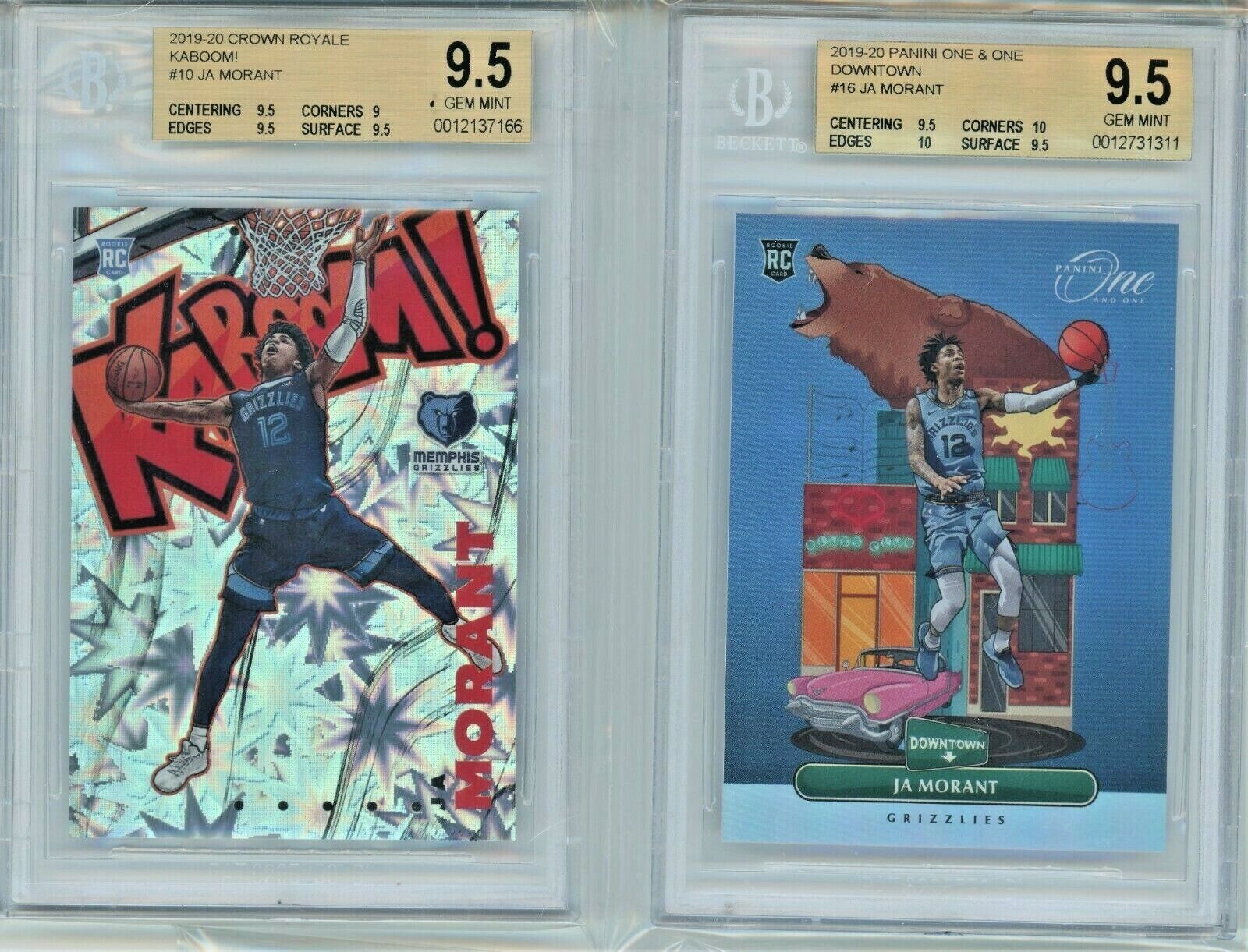 2019-20 Ja Morant Crown Royale KABOOM & Panini One and One Downtown RC BGS 9.5