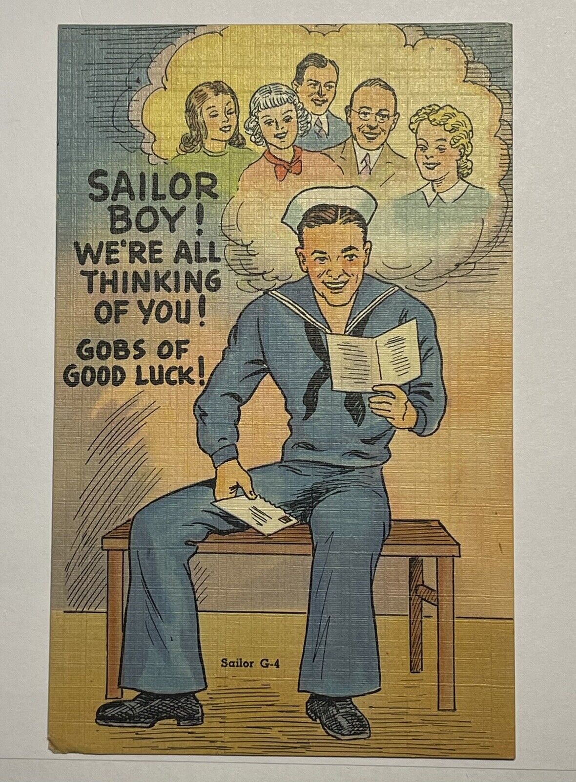 Military Sailor Boy Good Luck Postmarked 1944 Bridgeport Conn Vintage Postcard