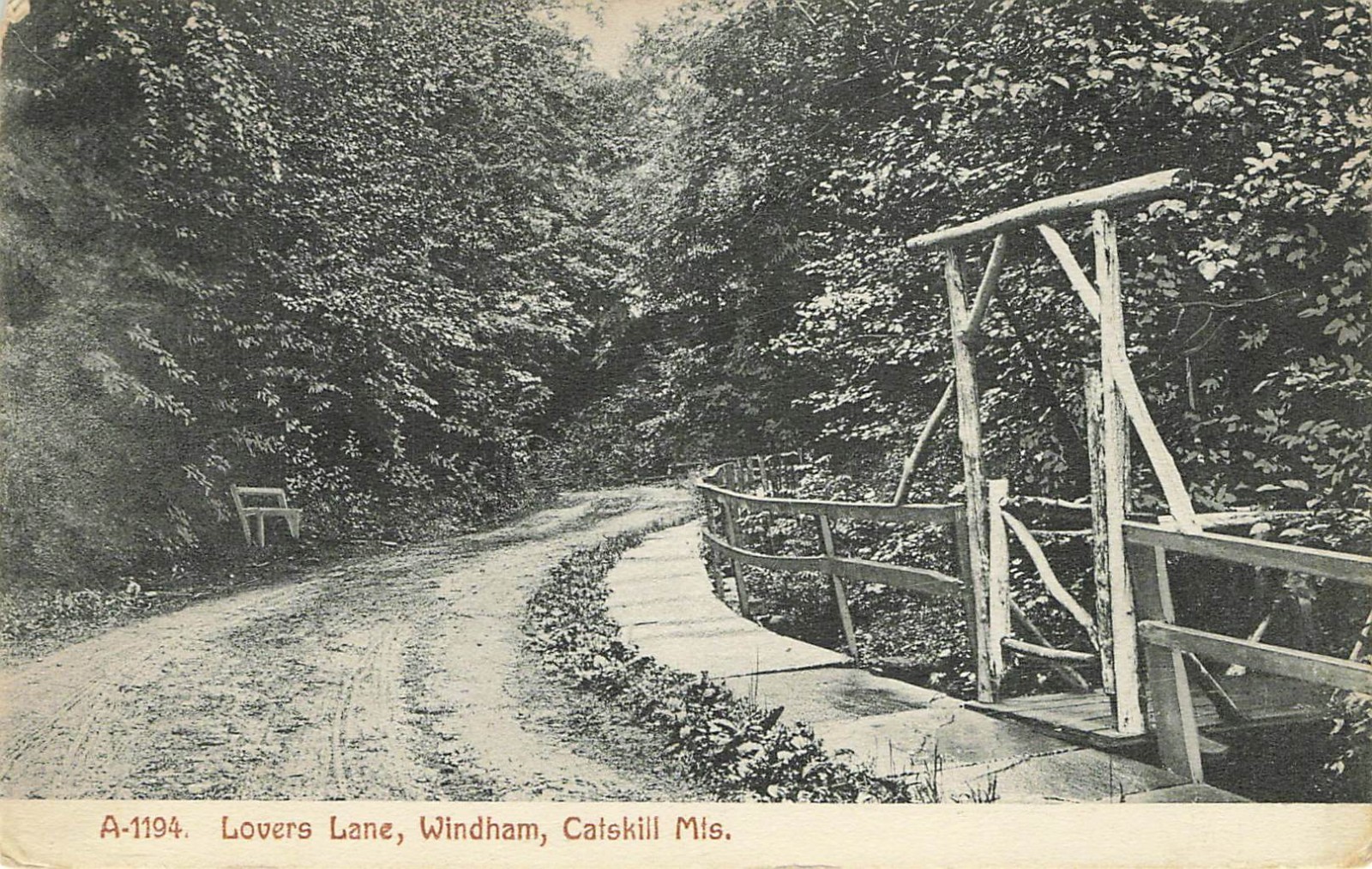 Windham NY Lovers Lane Dirt Road Bench Catskill Mountains New York Postcard