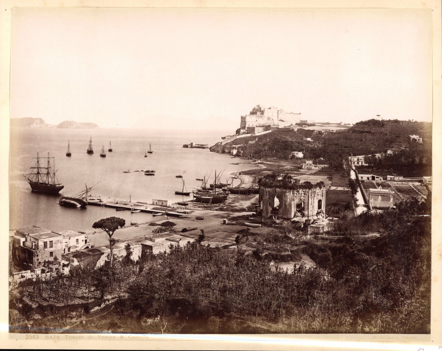 Italy, Baja, Tempio di Venere and the Castello, Vintage Print, ca.1875 Sommer Shooting Italy, Baja, Tempio di Venere and the Castello, Vintage Print, ca.1875 Sommer Shooting