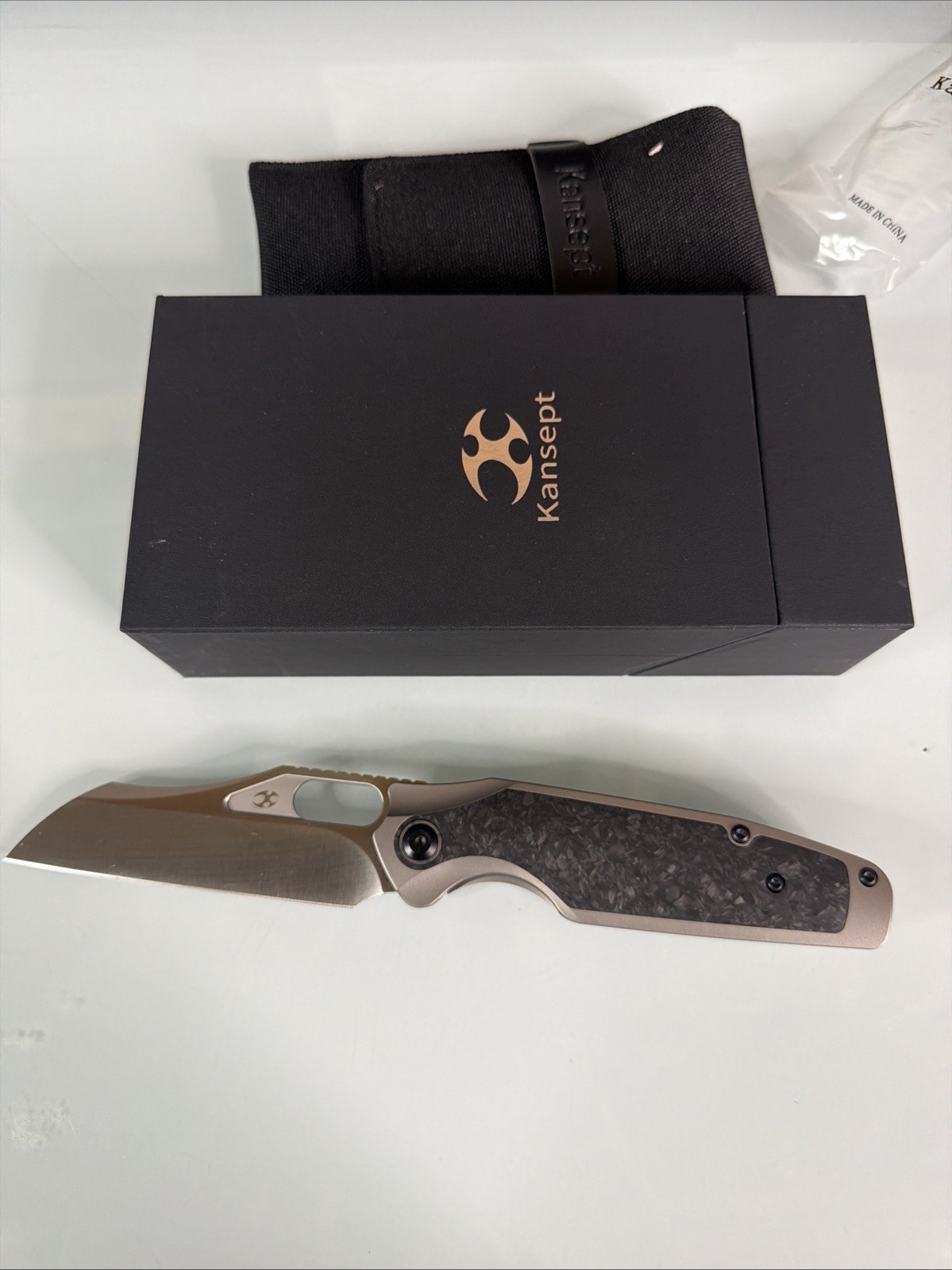 KANSEPT Tuckamore Thumb Hole Knife Titanium Shred Carbon Fiber Handle KANSEPT Tuckamore Thumb Hole Knife Titanium Shred Carbon Fiber Handle